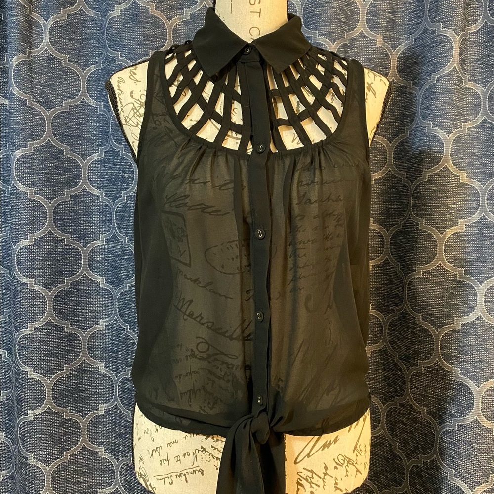 XOXO Black Sheer Sleeveless Blouse